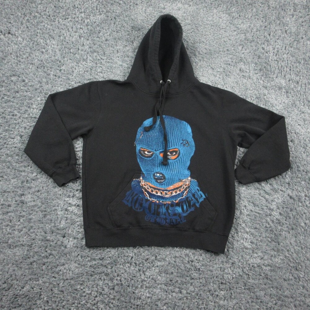 Rockstar Original Hoodie Mens Medium Black Blue Mask Graphic Streetwear Pullover